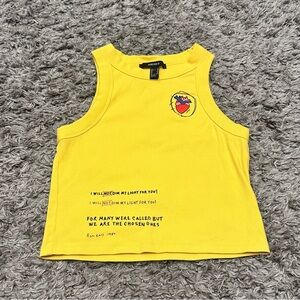 3/$15 Ron Bass 1984 Forever 21 Yellow Ribbed High Neck Tank Crop Tank Top